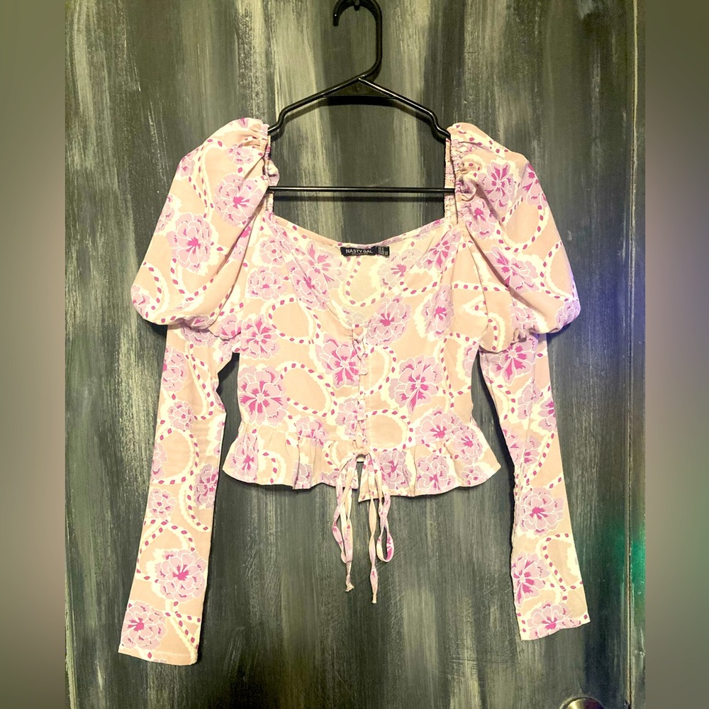 Lace up puff sleeve Nasty Gal shirt 
Size small 2